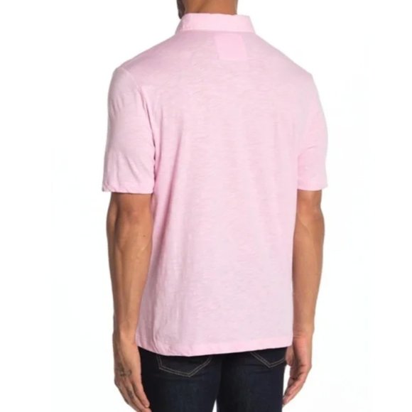 Thomas Dean Mens Short Sleeve Woven Polo Shirt in Pink Size XL - Picture 2 of 11